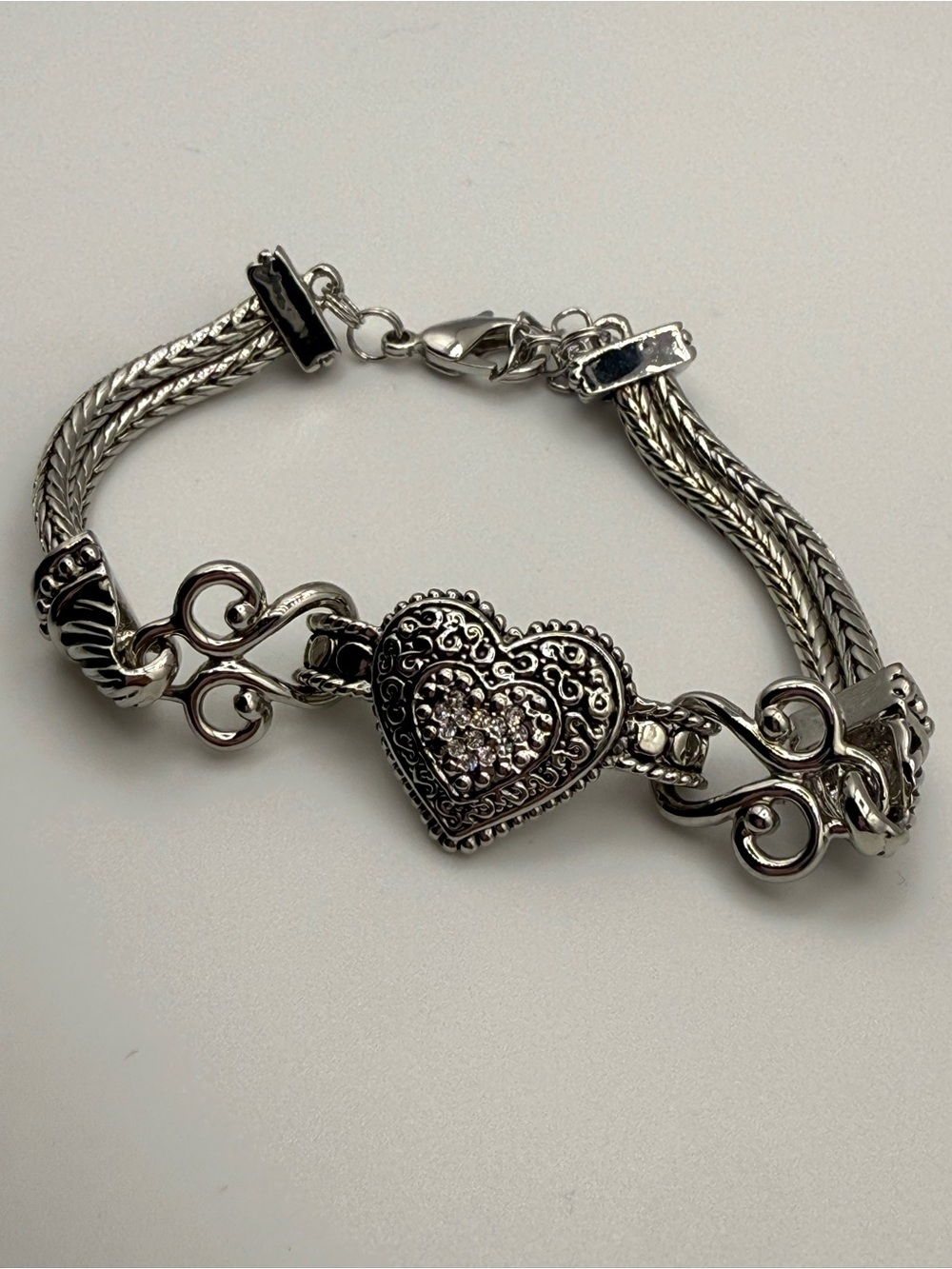 Lia Sophia Silver-Tone Heart Bracelet with Crystal Accent